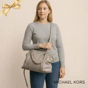 Michael Kors Pebbled Leather Shoulder Bag in Taupe Gray